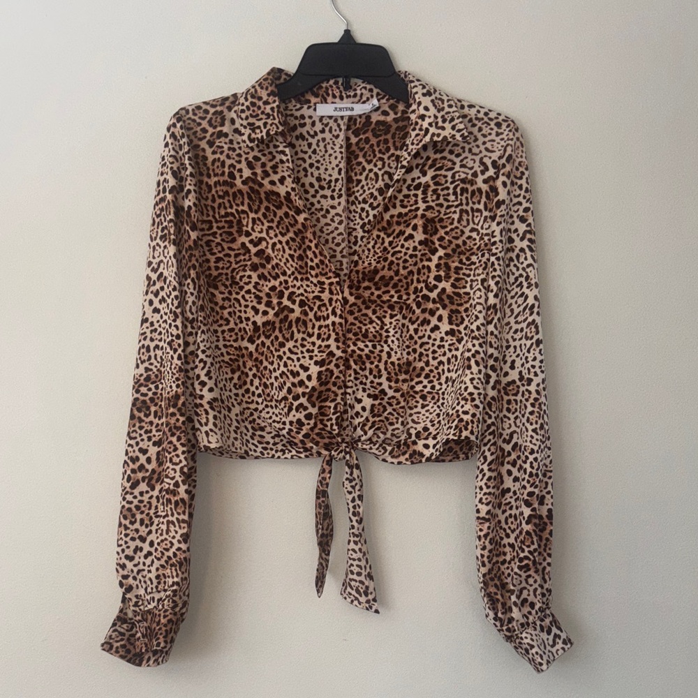 Leopard Print Tie-Front Blouse